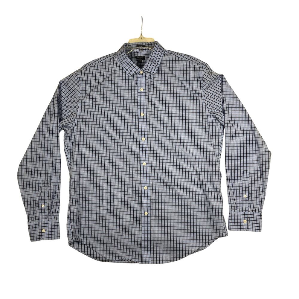 J Crew Mens XL Shirt Blue Thompson Plaid Flex Wrinkle Free Button Up Long Sleeve